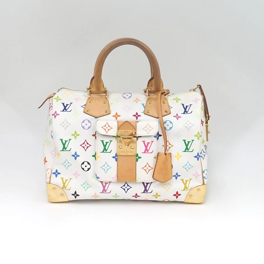 Louis Vuitton Multicolor Speedy 30 in White Monogram Canvas