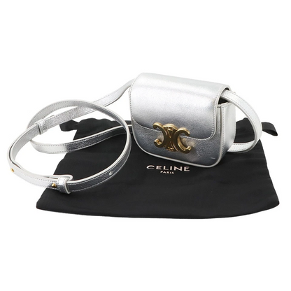 CELINE Triomphe Claude Mini Shoulder Bag Leather Silver