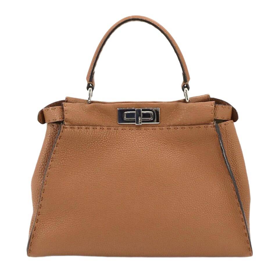 FENDI Selleria Peekaboo Regular 2way Hand Bag Leather Brown