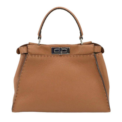 FENDI Selleria Peekaboo Regular 2way Hand Bag Leather Brown