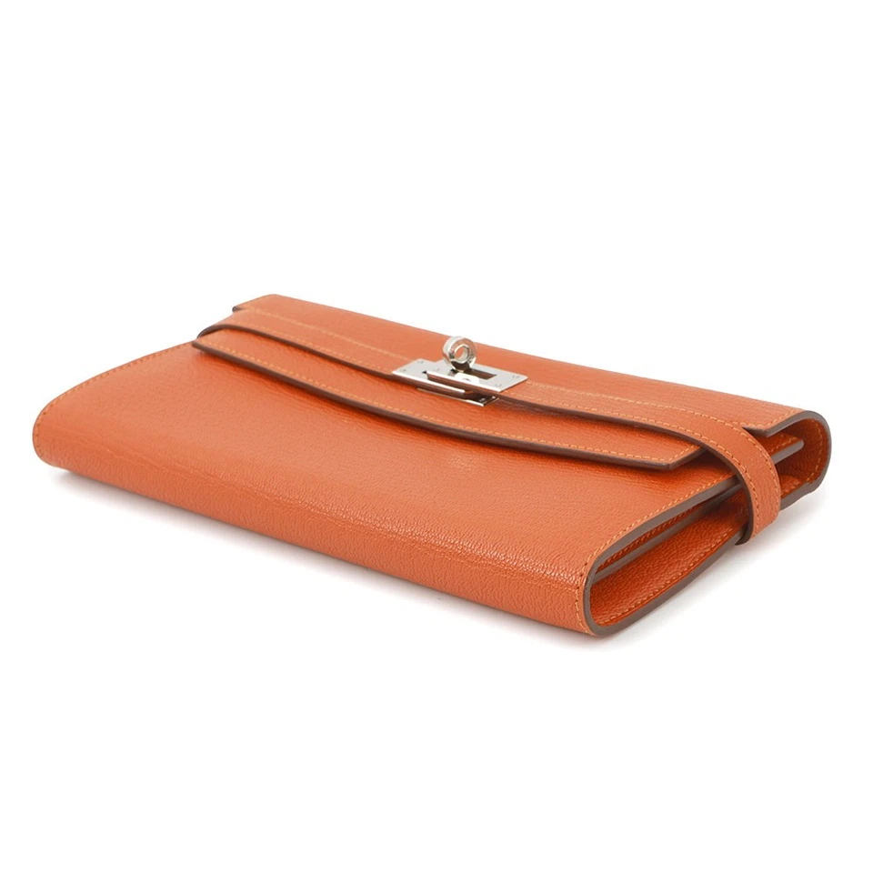 HERMES Kelly Wallet Chevre Myzore Goatskin Orange