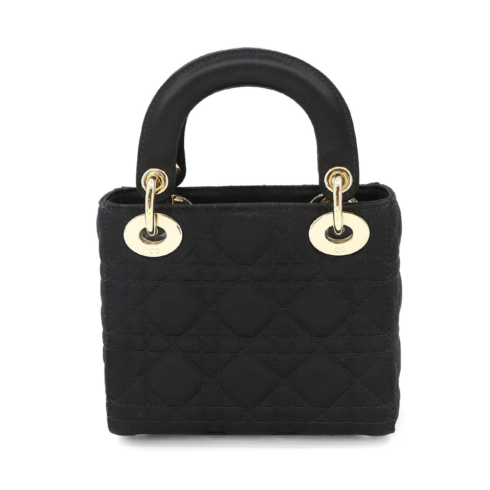 Christian Dior Lady Dior Mini in Black Satin with Rhinestone Details