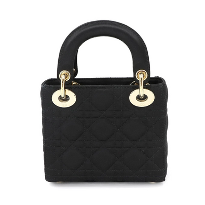 Christian Dior Lady Dior Mini in Black Satin with Rhinestone Details