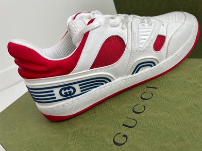 Gucci Men's Basket Sneakers Low Top Lace Up Red White Blue