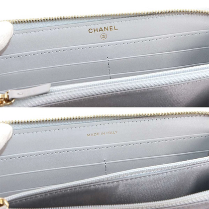 Chanel 19 Zipped Around Long Wallet in Grey Leather