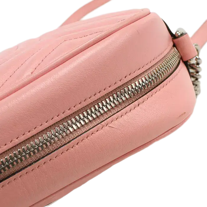Auth GUCCI GG Marmont Diagonal Shoulder Bag In Pink Leather