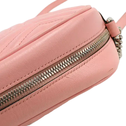 Auth GUCCI GG Marmont Diagonal Shoulder Bag In Pink Leather