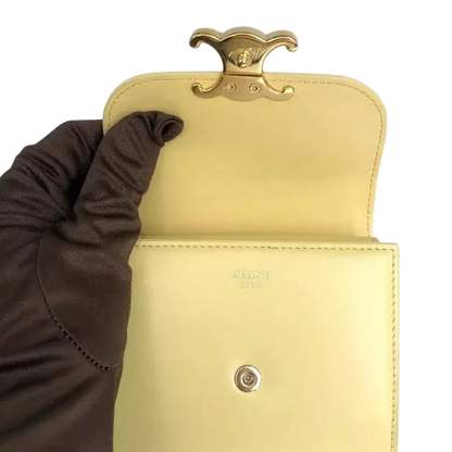 Auth CELINE Small Flap Wallet Tri-fold Wallet Yellow Leather
