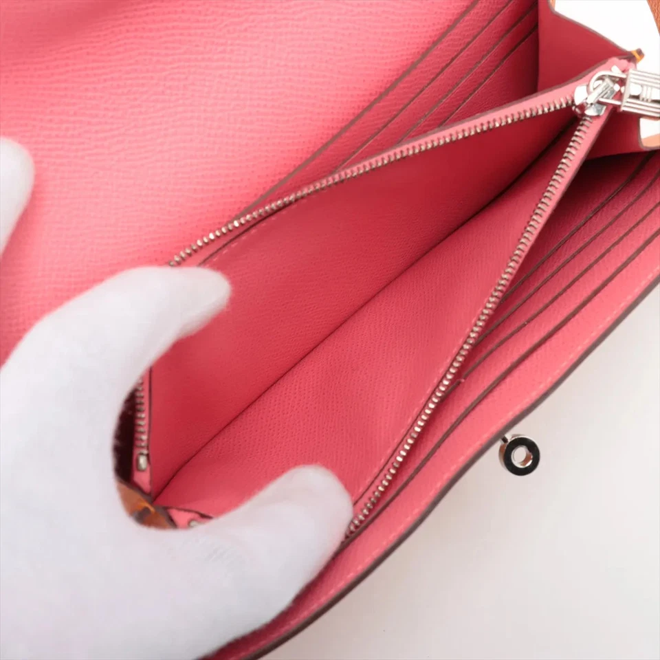 Hermès Kelly Wallet Veau Epsom Wallet Orange x Pink Silver Metal D Stamp