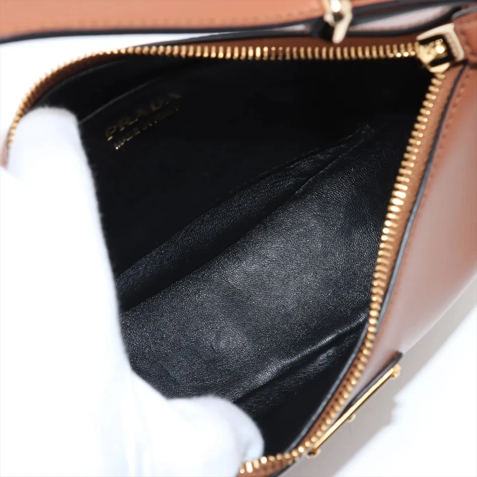 Prada Arke Leather 2 Way Shoulder Bag Brown