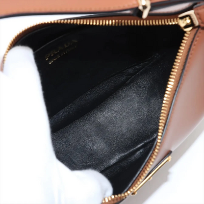 Prada Arke Leather 2 Way Shoulder Bag Brown