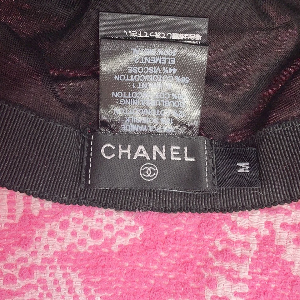 CHANEL CC Logo Tweed Bucket Hat Size M Pink