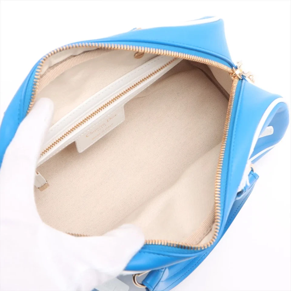 Christian Dior Vaib Bowling Bag Leather 2 Way Handbag Blue