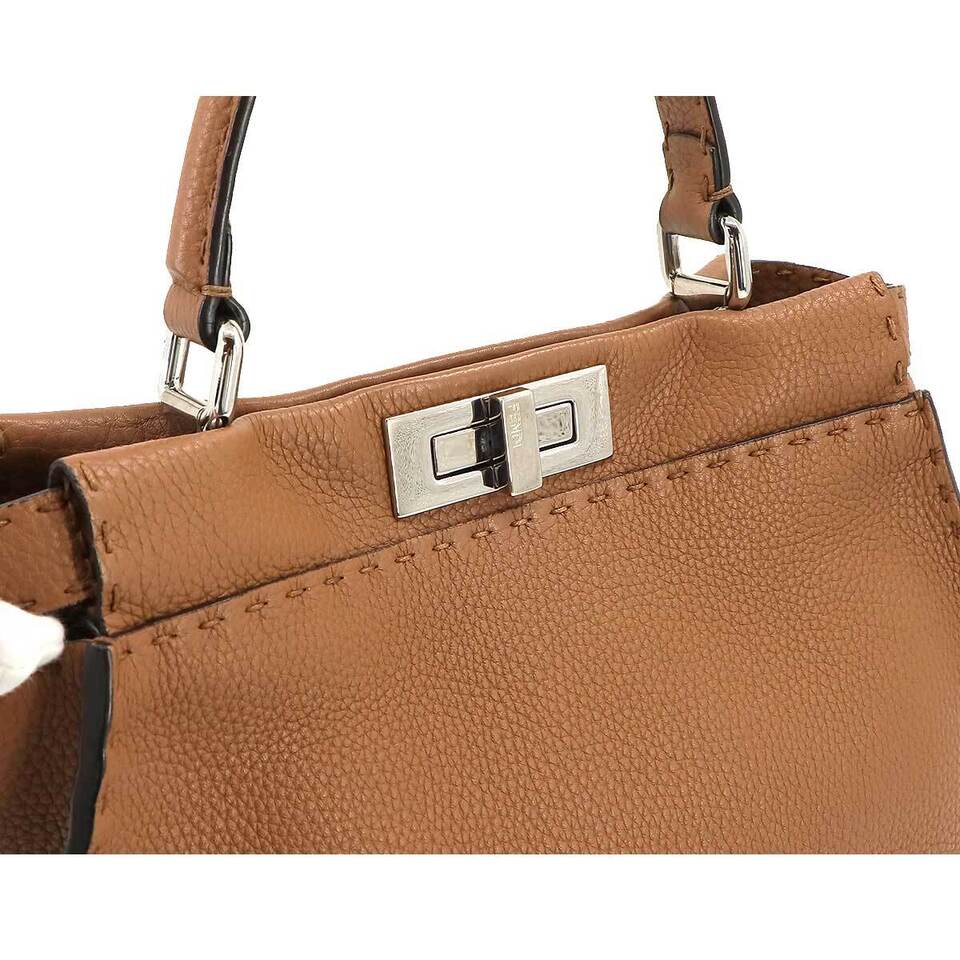 FENDI Selleria Peekaboo Regular 2way Hand Bag Leather Brown