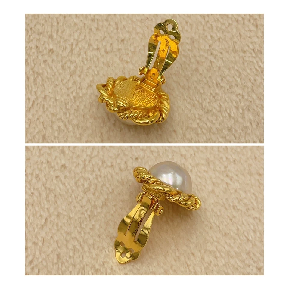 Chanel Coco Faux Pearl Gold-Tone Earrings (2187 Engraved)