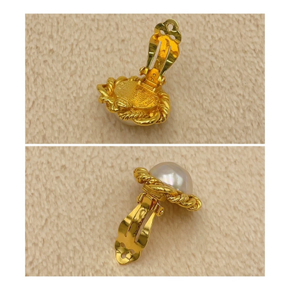 Chanel Coco Faux Pearl Gold-Tone Earrings (2187 Engraved)