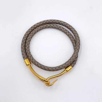 Hermès Double Jumbo SV Bracelet in Silver/Gray Braided Leather