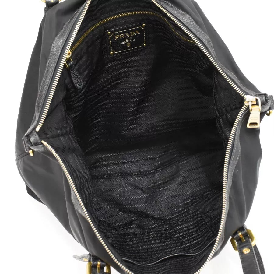 PRADA Nylon Leather Tote Shoulder Bag