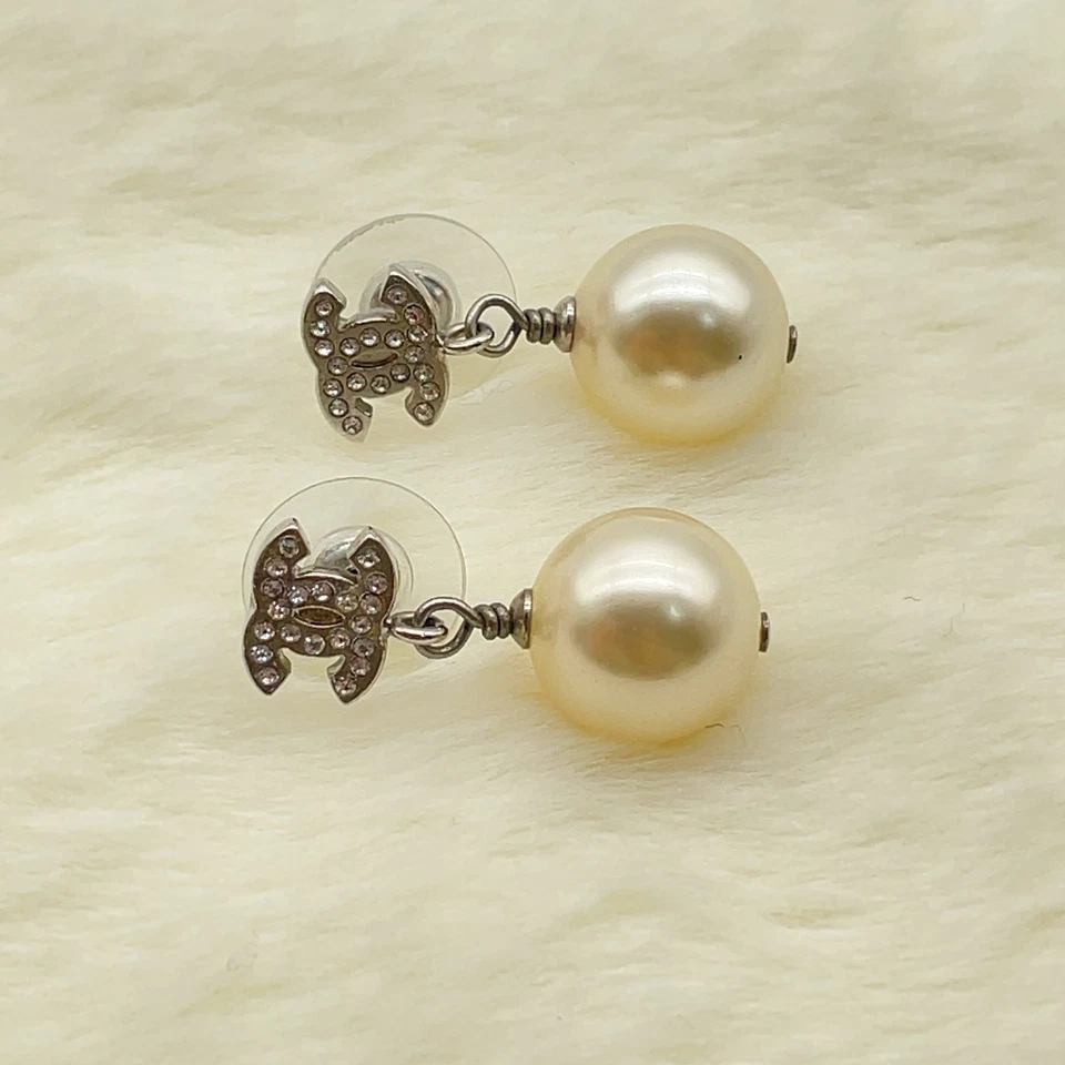 Chanel Coco Mark Swing Pearl & Rhinestone Earrings
