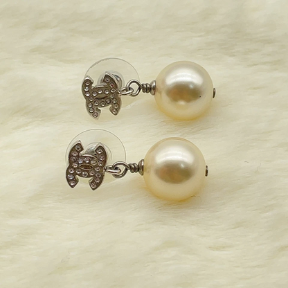 Chanel Coco Mark Swing Pearl & Rhinestone Earrings