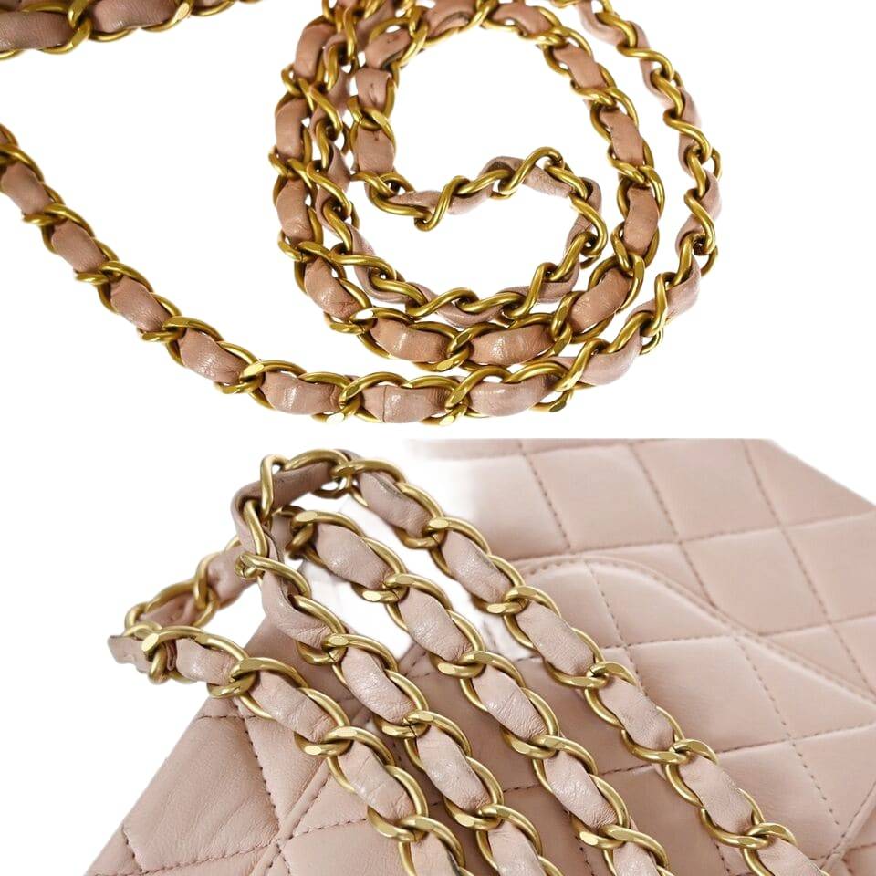 CHANEL Matelasse 25 Double Flap Chain Shoulder Bag Leather Pink