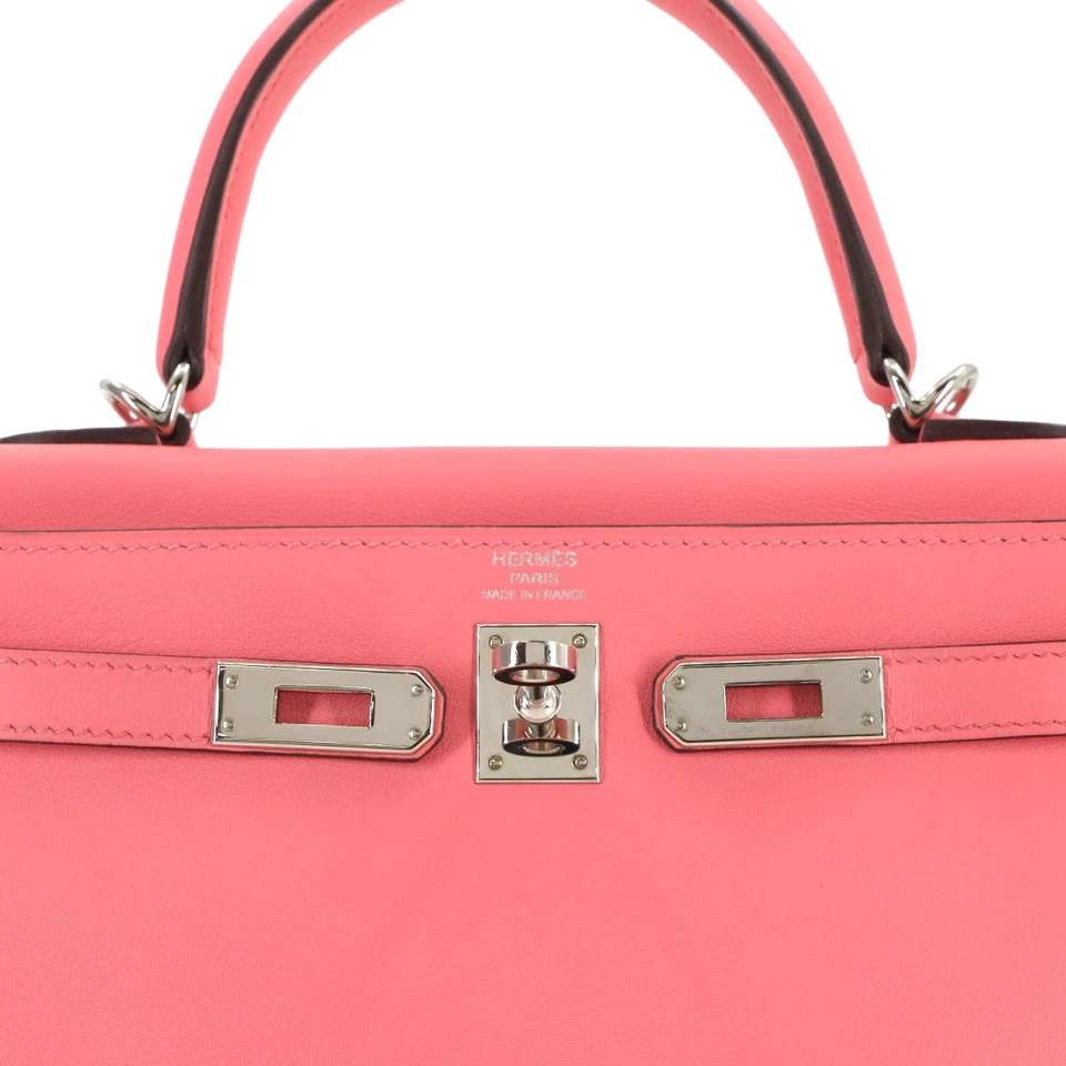 HERMES Kelly 25 2way Hand Shoulder Bag Swift Leather Rose Dete Pink