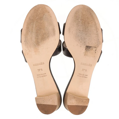 Hermès OASIS Leather Sandals 37.5 Ladies' Black