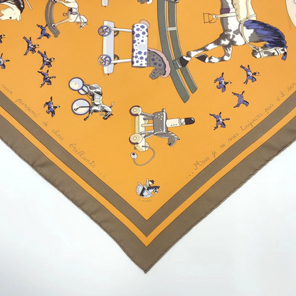 Hermès Carré 90 “Raconte-moi Le Cheval” Silk Scarf in Beige x Multicolor