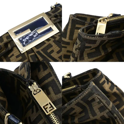 FENDI Zucca Pattern Chain Shoulder Tote Bag – Brown Canvas/Patent Leather
