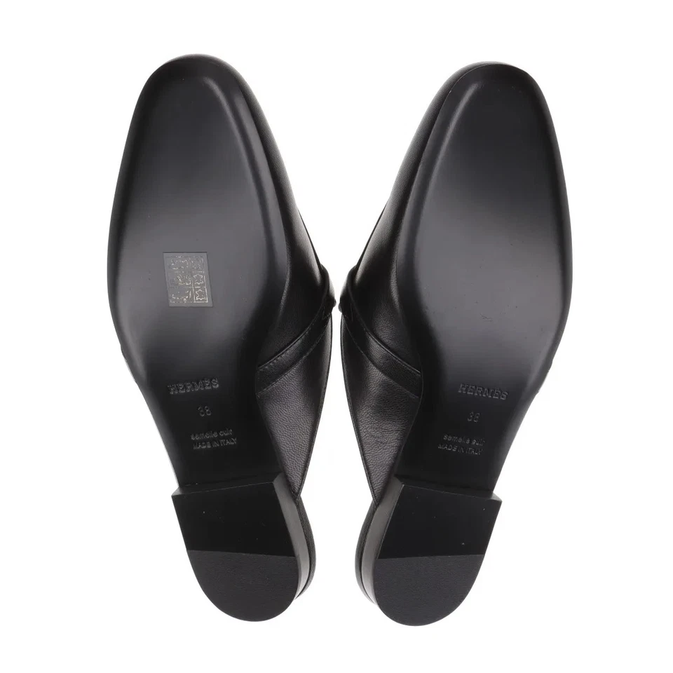 Hermès Oz Leather Mule 38 Ladies' Black Kelly Metal Fittings