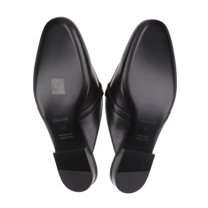Hermès Oz Leather Mule 38 Ladies' Black Kelly Metal Fittings
