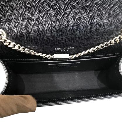 Auth SAINT LAURENT Kate Tassel Small Shoulder Bag In Black Grain Leather