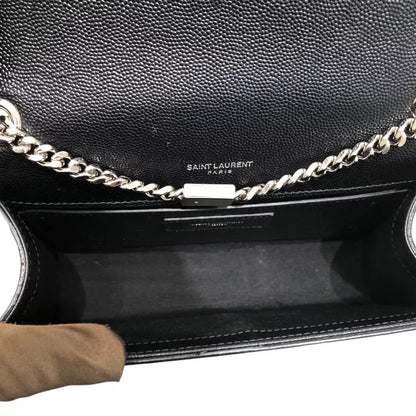 Auth SAINT LAURENT Kate Tassel Small Shoulder Bag In Black Grain Leather