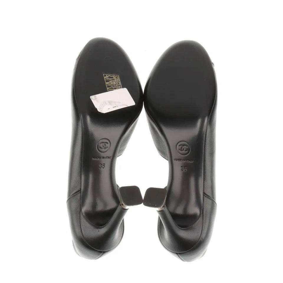 Chanel Coco Mark Leather Pumps 36 Ladies' Black×Gold