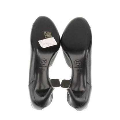 Chanel Coco Mark Leather Pumps 36 Ladies' Black×Gold