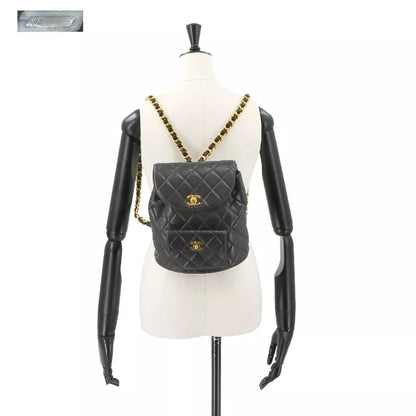 Auth CHANEL Matelasse Chain Backpack In Leather Black