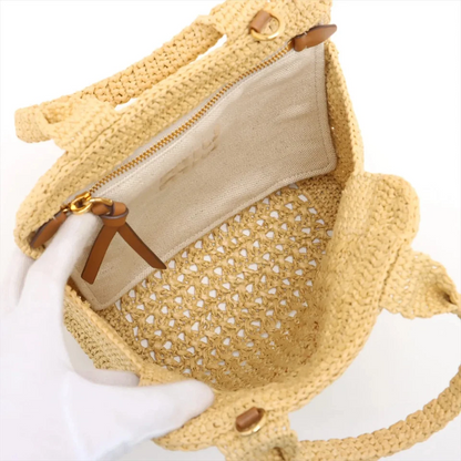 Miu Miu Straws x Leather 2 Way Handbag Beige