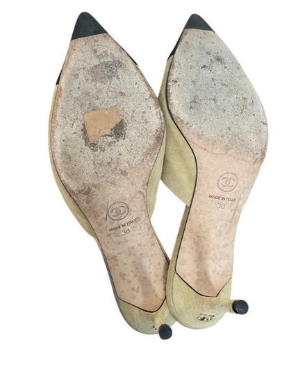 Chanel Suede Grosgrain Heeled Mules