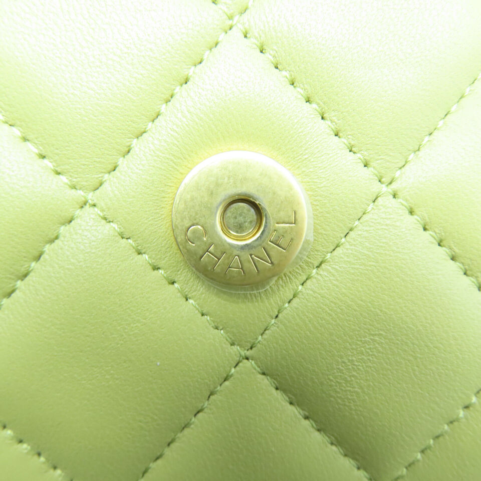 CHANEL Quilted CC GHW Chain Shoulder 2 Way Bag Lambskin Leather Green