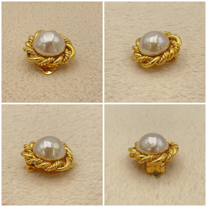 Chanel Coco Faux Pearl Gold-Tone Earrings (2187 Engraved)