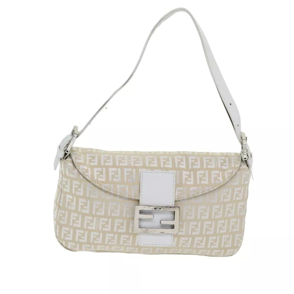 FENDI Zucchino Canvas Mamma Baguette Shoulder Bag