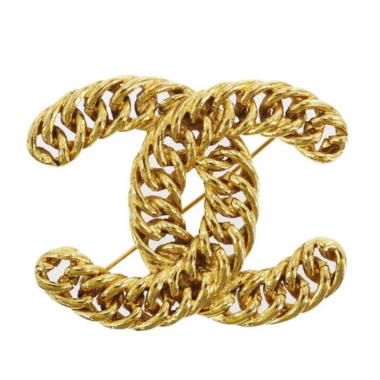 CHANEL CC Logos Used Pin Brooch Gold Plated 1107 France Vintage