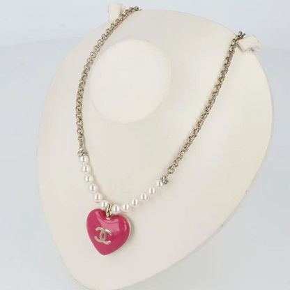Chanel C23P Coco Mark Heart Necklace Reversible Rhinestone Metal