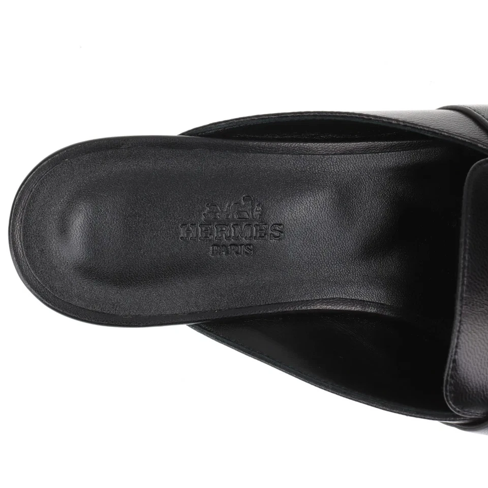 Hermès Oz Leather Mule 38 Ladies' Black Kelly Metal Fittings