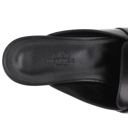 Hermès Oz Leather Mule 38 Ladies' Black Kelly Metal Fittings