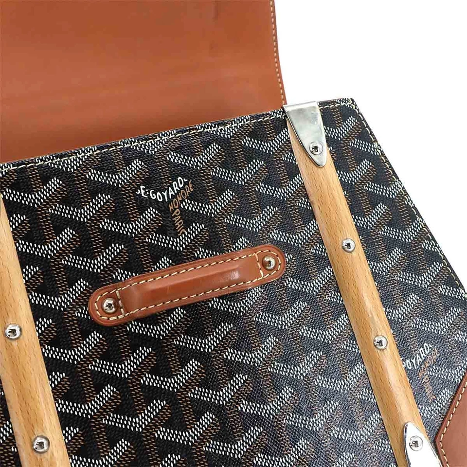 Goyard Saigon PM in Black Goyardine Canvas, Leather & Wood