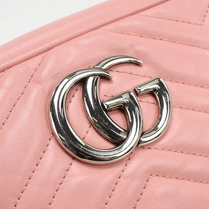 Auth GUCCI GG Marmont Diagonal Shoulder Bag In Pink Leather