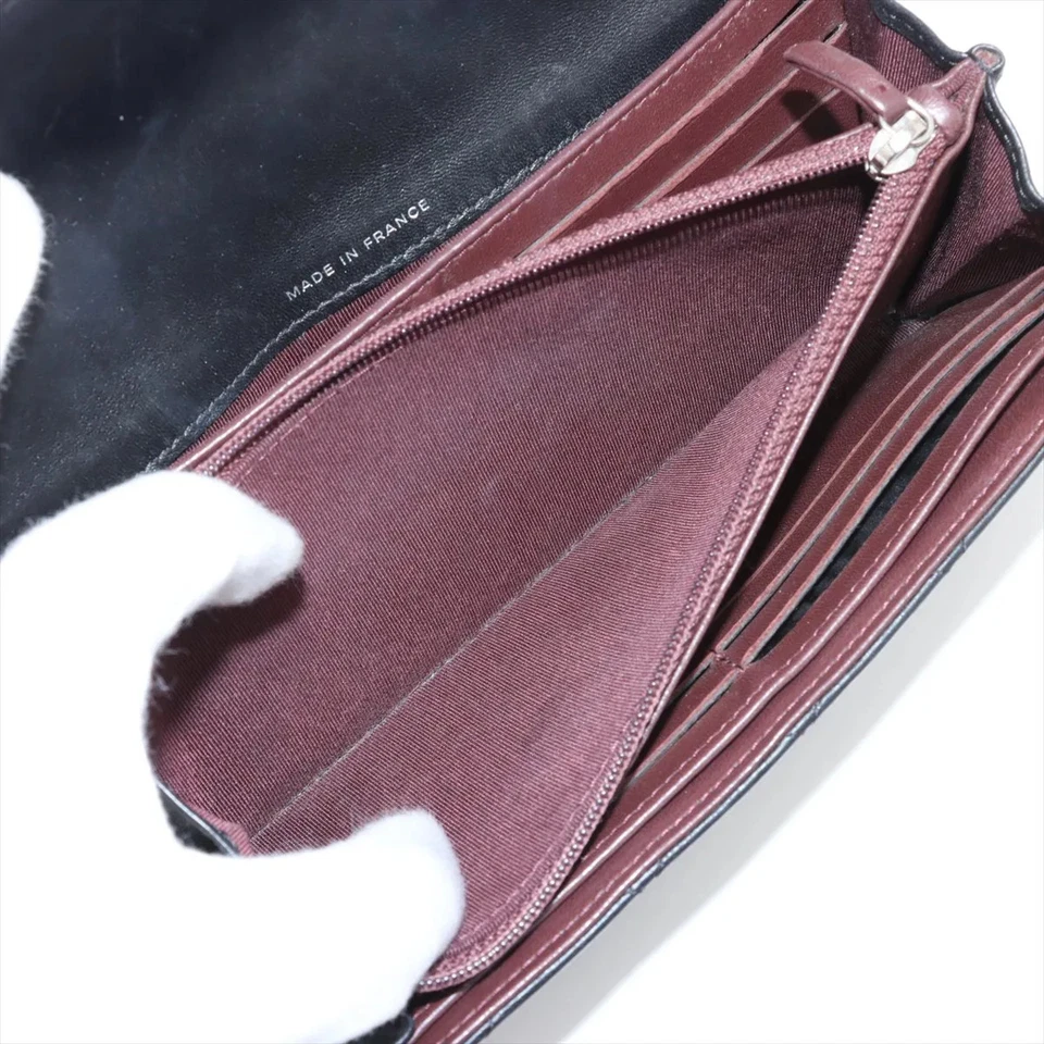 Chanel Matelasse Lambskin Long Wallet Black Silver Metal Fittings