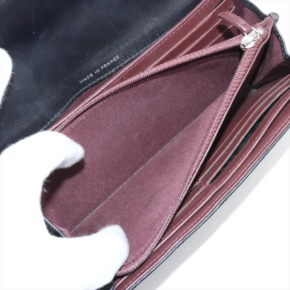 Chanel Matelasse Lambskin Long Wallet Black Silver Metal Fittings