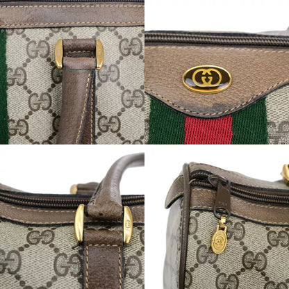 GUCCI Logo Sherry GG Pattern Travel Handbag – Brown PVC/Leather